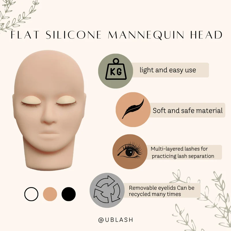 Flacher Mannequinkopf aus Silikon mit abnehmbaren Augenlidern