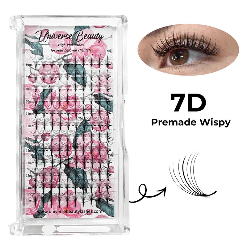 7D vorgefertigte Wispy Fans Spike 0.07 Mix Länge D Curl