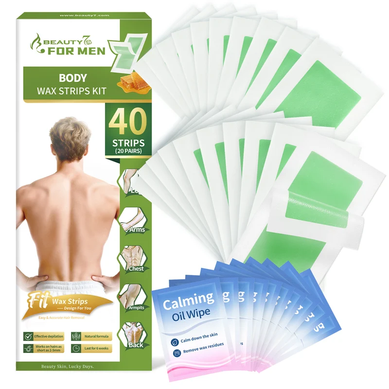 Body Wax Strips for Men, At Home Waxing Kit for Coarse Hair, 40 Couts Body Hair Removal with 10 Calming Oil Wipes, No Heating Required, No Mess, Up to 6 Weeks Smoothness, Ready to Use