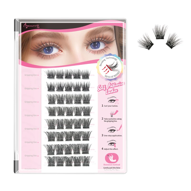 Beauty7 Self Adhesive Eyelashes 40PCS Pre Glued Cluster Lashes Dense Fan