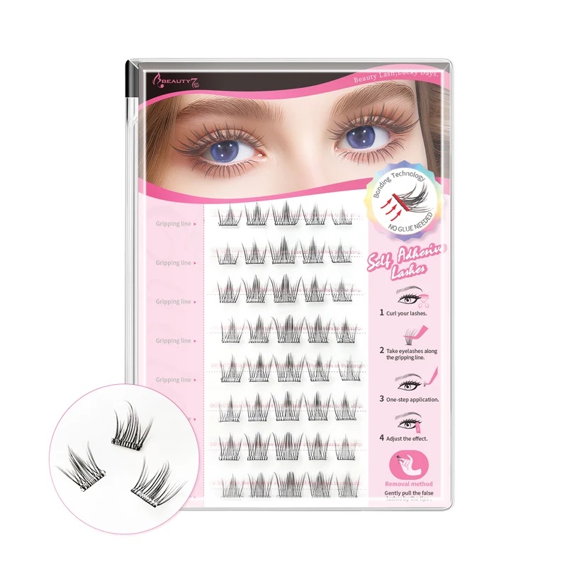 Beauty7 Self Adhesive Eyelashes 40PCS 1 Step Pre Glued Cluster Lashes