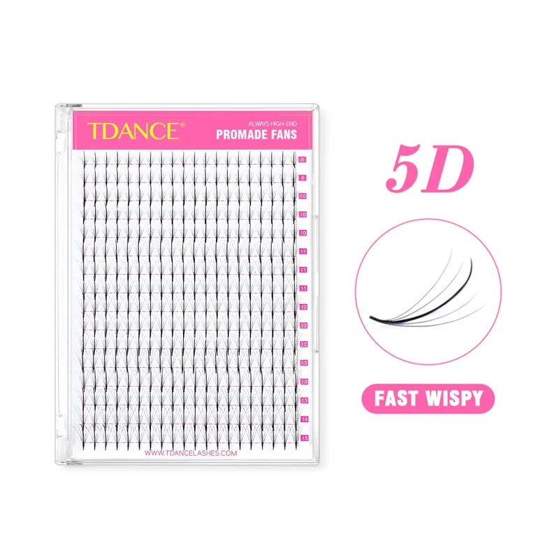 Extensiones de pestañas de abanicos de volumen pre - hechos 5D, 320 abanicos, 16 filas (Rápido, con estilo esponjoso)