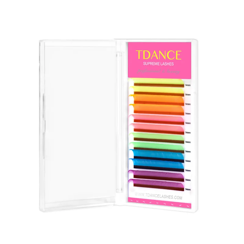 0.07MM Extensiones de Pestañas de Volumen Color Neón Fluorescente Luminosas