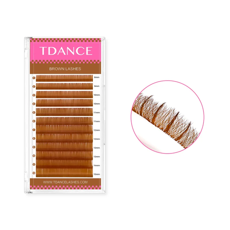 Extensiones de pestañas de volumen de color marrón de alta calidad, con espesor de 0.07