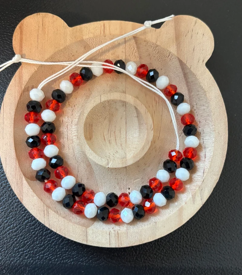 Red black and white tie on anklet 12 inches