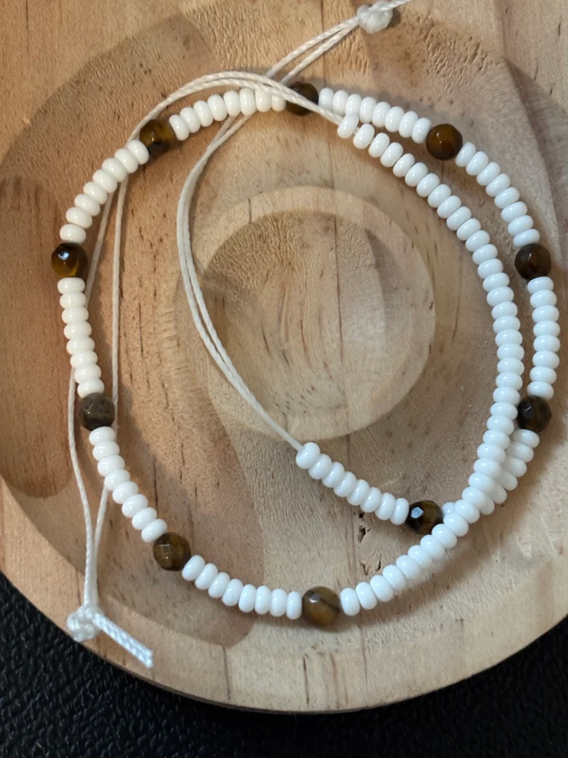 White with tiger eye ankle 11 inches tie on