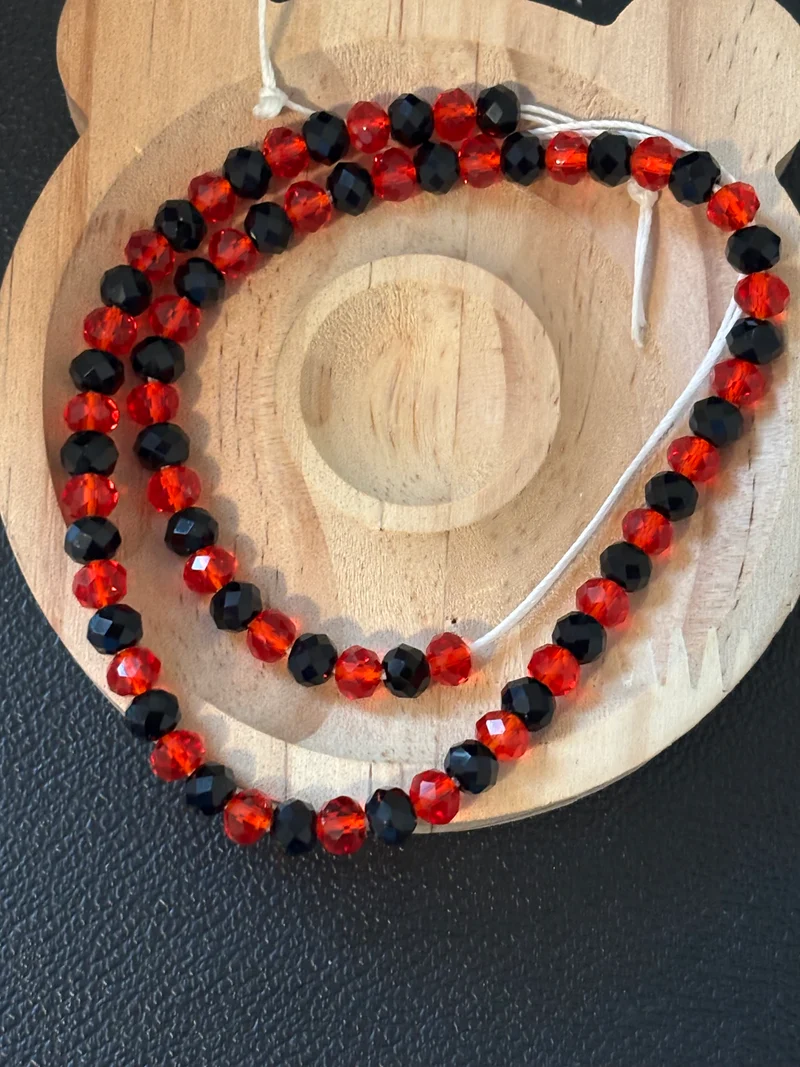 Red and black tie on anklet 14 inches