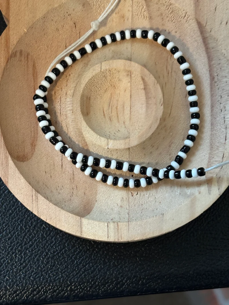 Black and white tie on anklet 10 in half inch