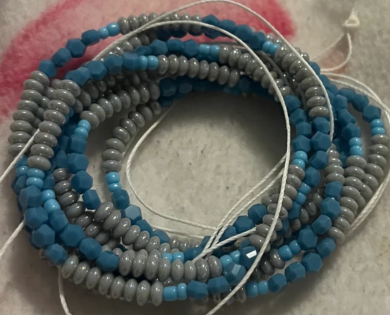 Blue and gray waist bead