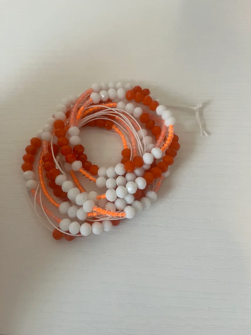 Orange and white 50 inch tie on waist bead