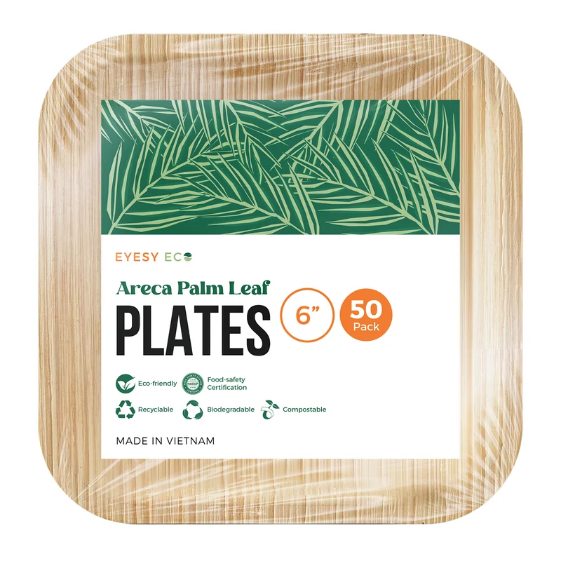 Disposable Bamboo Plates 6"x 6" (50 Pcs Bulk)