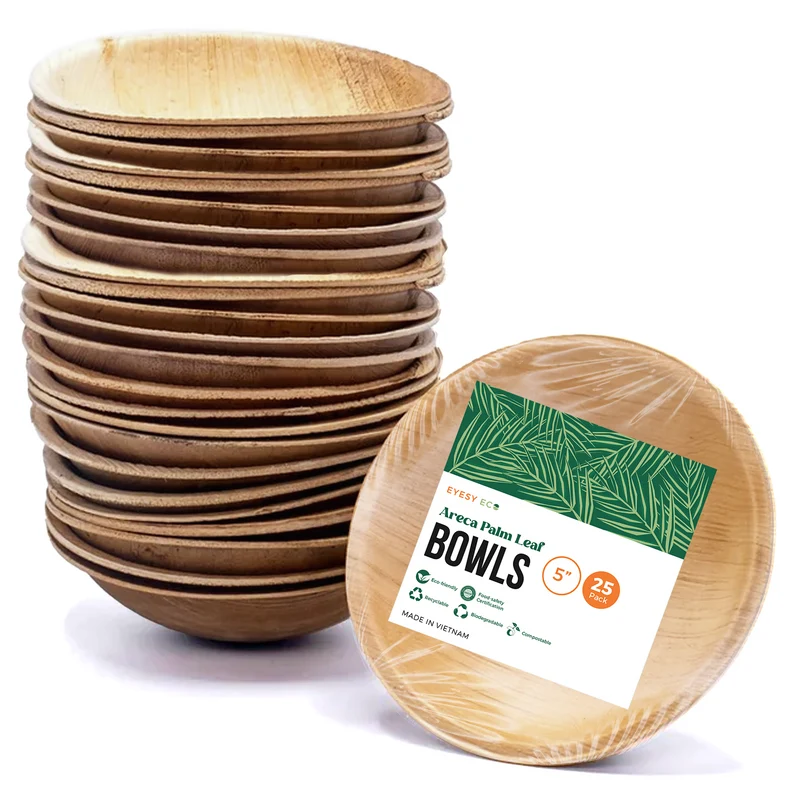 Disposable Bamboo Bowls 5" (25 Pcs Bulk)