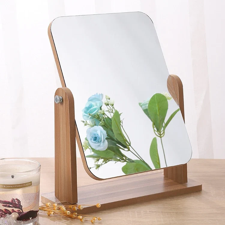 Schreibtischspiegel Holz 18,7 x 26,7 cm | 360 Grad drehbar | Klare Reflexion für Schminktisch, Büro & Ankleidezimmer
