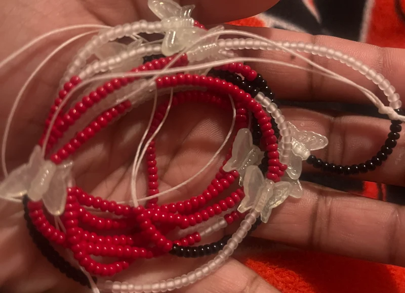 Red black and clear glow butterfly waist bead 50 inches