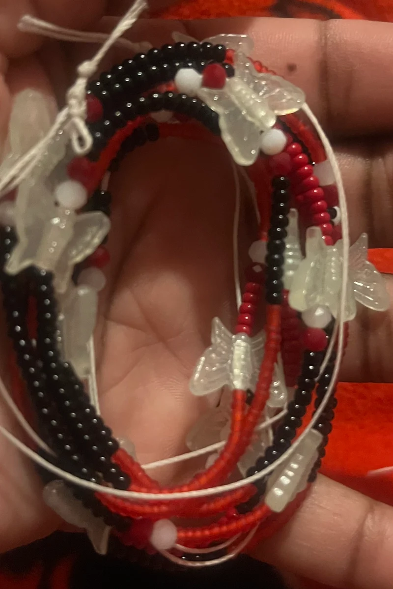 Red and black waist beads with butterfly 50 inches