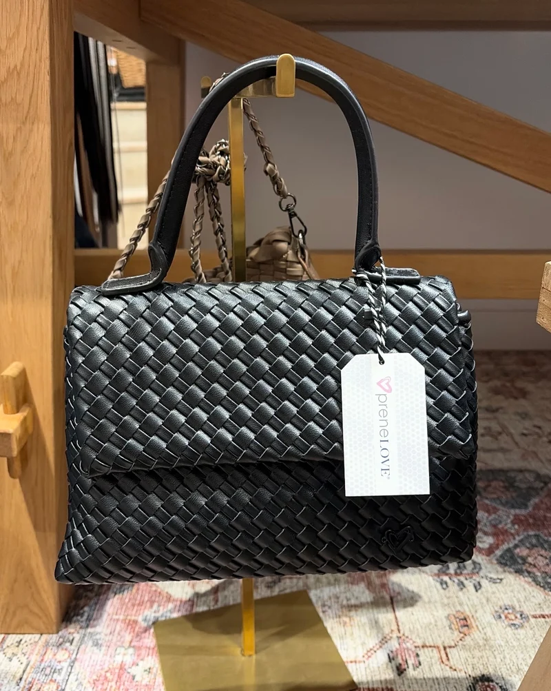 PRENELOVE York Woven Vegan Leather Handbag BLACK