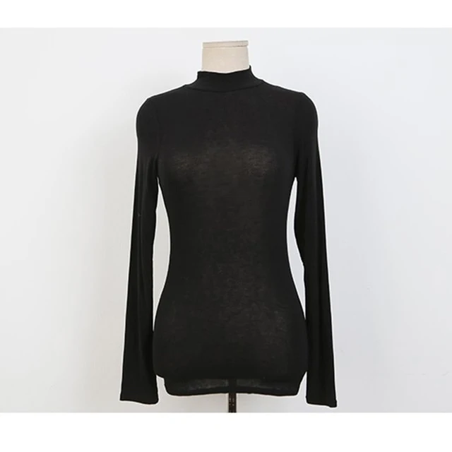 AOSSVIAO Thin T-shirt See Through Slim High Quality Plain T Shirt Women Cotton Elastic Basic T-shirts Female Korean Style Tops