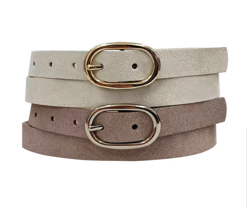 MEIKE ITALIAN SUEDE PERLIZED WITH GOLD BUCKET BELT