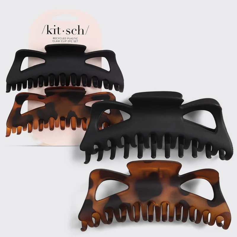 KITSCH Recycled Plastic Jumbo Classic Claw Clips 2pc - Black & Tort