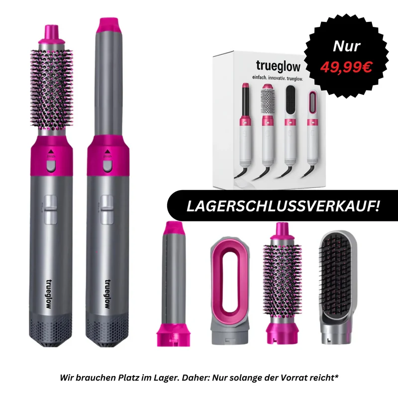Haarstyler 5 in 1, Lila | Warmluftbürste mit 5 Aufsätzen | Locken, Glätten und Volumen in einem kompletten Styling-Set