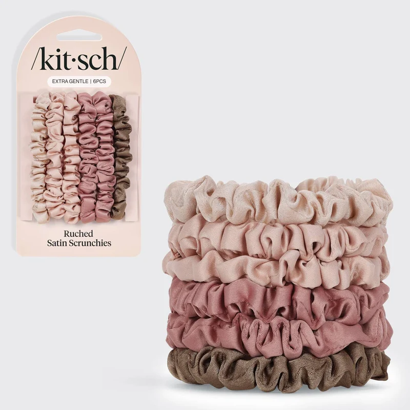KITSCH Ultra Petite Satin Scrunchies 6pc - Terracotta