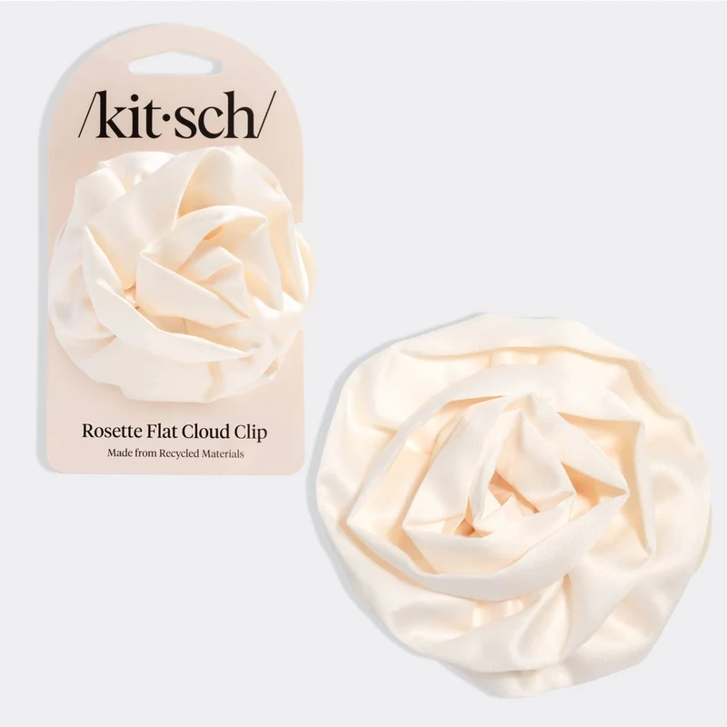 KITSCH Satin Rosette Medium Flat Cloud Clip - Cream