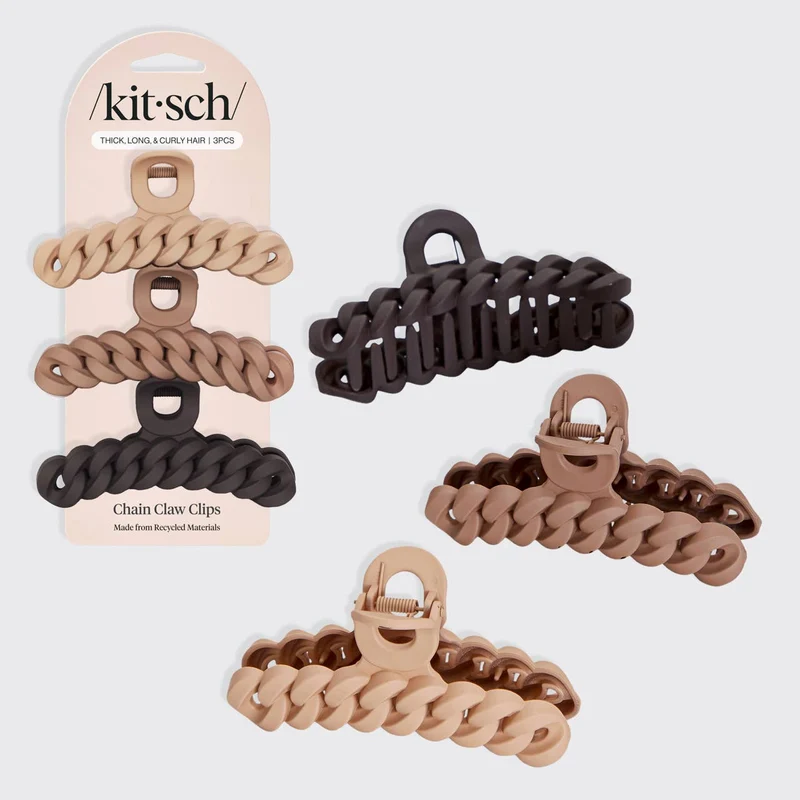 KITSCH Eco-friendly Chain Claw Clip 3pc Set - Neutral