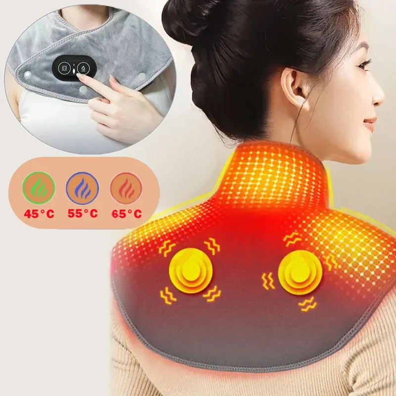 Wärme-Nacken- & Schultermassager ThermoLiva| USB-Heizkissen mit Vibration| 3 Temperaturstufen & Timer| Weicher Plüsch