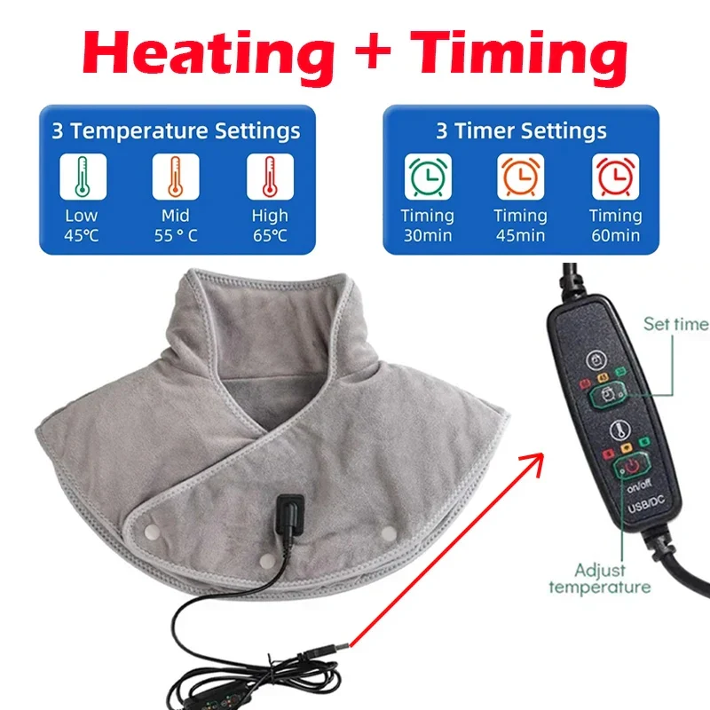 Wärme-Nacken- & Schultermassager ThermoLiva| USB-Heizkissen mit Vibration| 3 Temperaturstufen & Timer| Weicher Plüsch