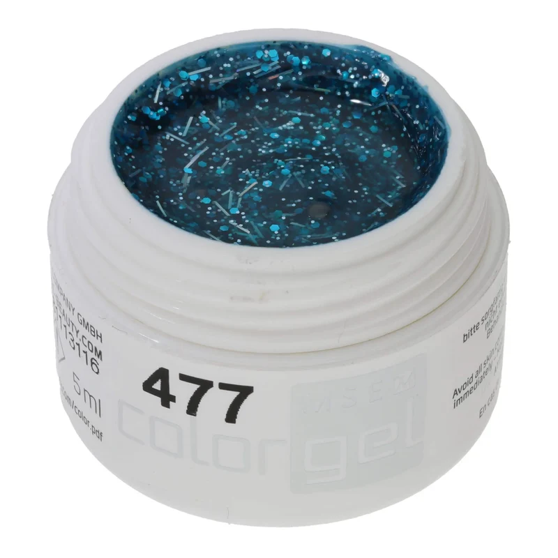 #477 Premium-GLITTER Color Gel 5ml Türkis mit türkisem Glitter und silbernen Fäden