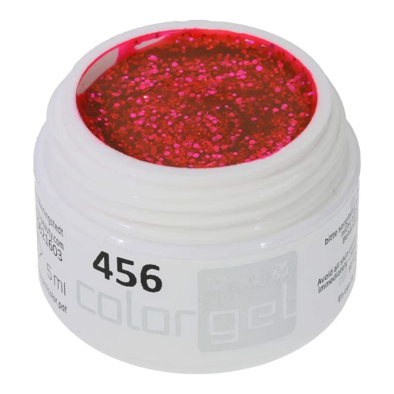 #456 Premium-GLITTER Color Gel 5ml Neon-Pink mit grobem Silberglitter