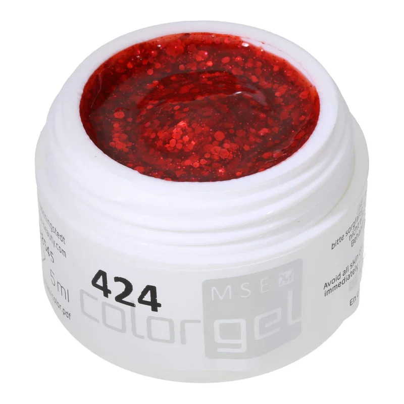 #424 Premium-GLITTER Color Gel 5ml Zart rotes Gel mit rotem Glitter