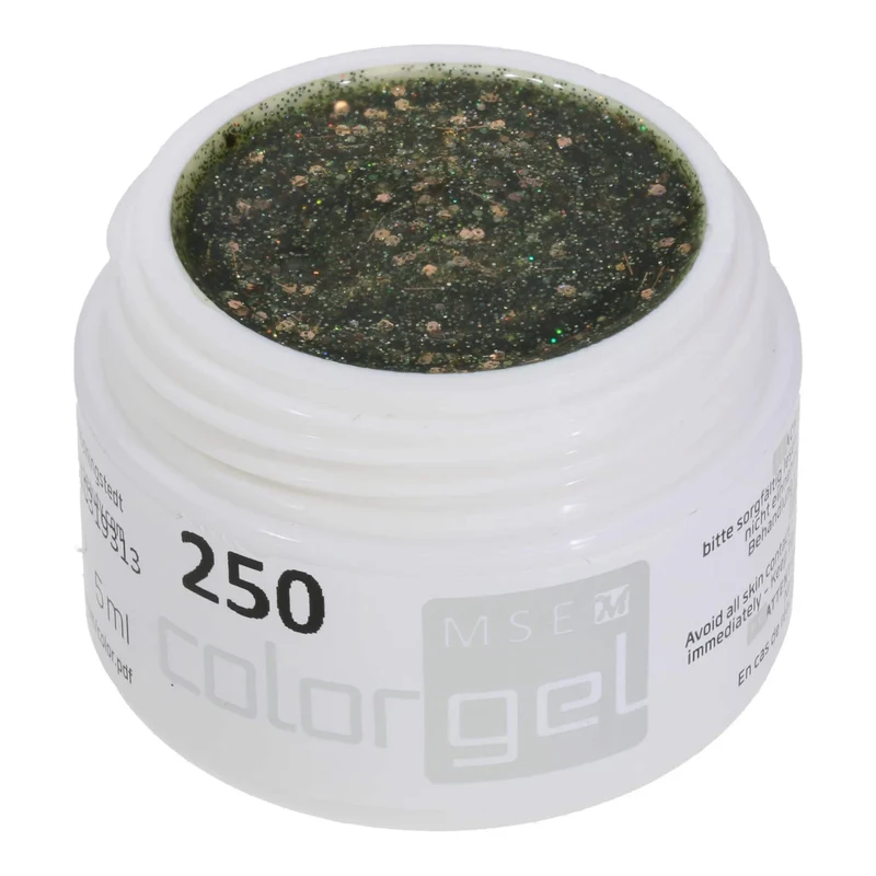 #250 Premium-GLITTER Color Gel 5ml Bronzeglitter akzentuiert mit Glitterfäden und Regenbogeneffekten