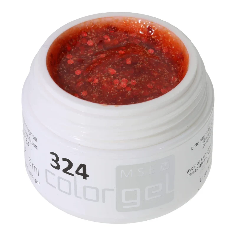 #324 Premium-GLITTER Color Gel 5ml Zartrotes Gold mit feinem irisierenden Glitter und roten Akzenten