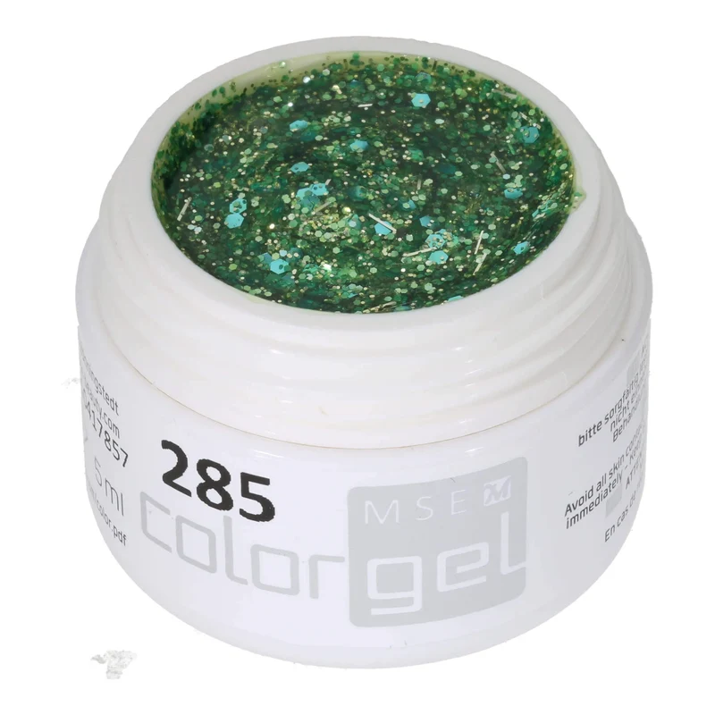 #285 Premium-GLITTER Color Gel 5ml Mintgrünes Glittergel gemischt mit türkisem Glitter und silbernen Glitterfäden