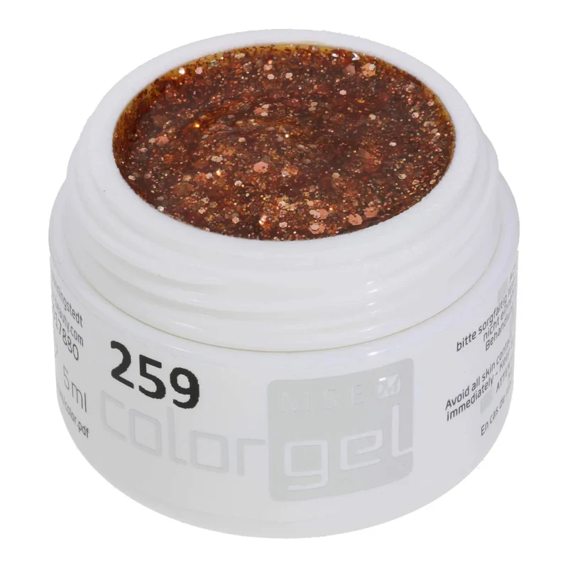 #259 Premium-GLITTER Color Gel 5ml Blassroter Glitter unterstützt durch kupferfarbene Glitterfäden