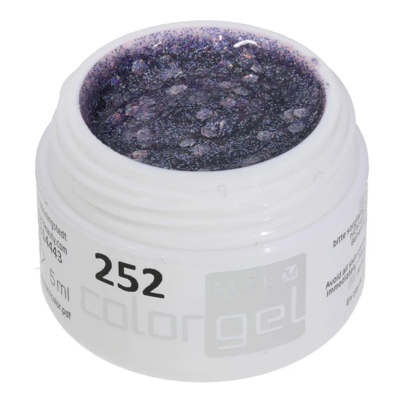 #252 Premium-GLITTER Color Gel 5ml Heller Lavendelton mit Regenbogenglitter in verschiedenen Grössen