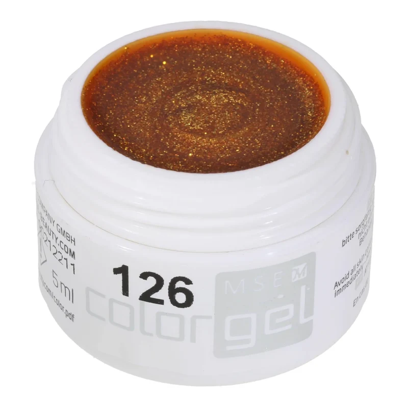 #126 Premium-GLITTER Color Gel 5ml Halbtransparentes blasses Orange mit orange/goldenem Glitter