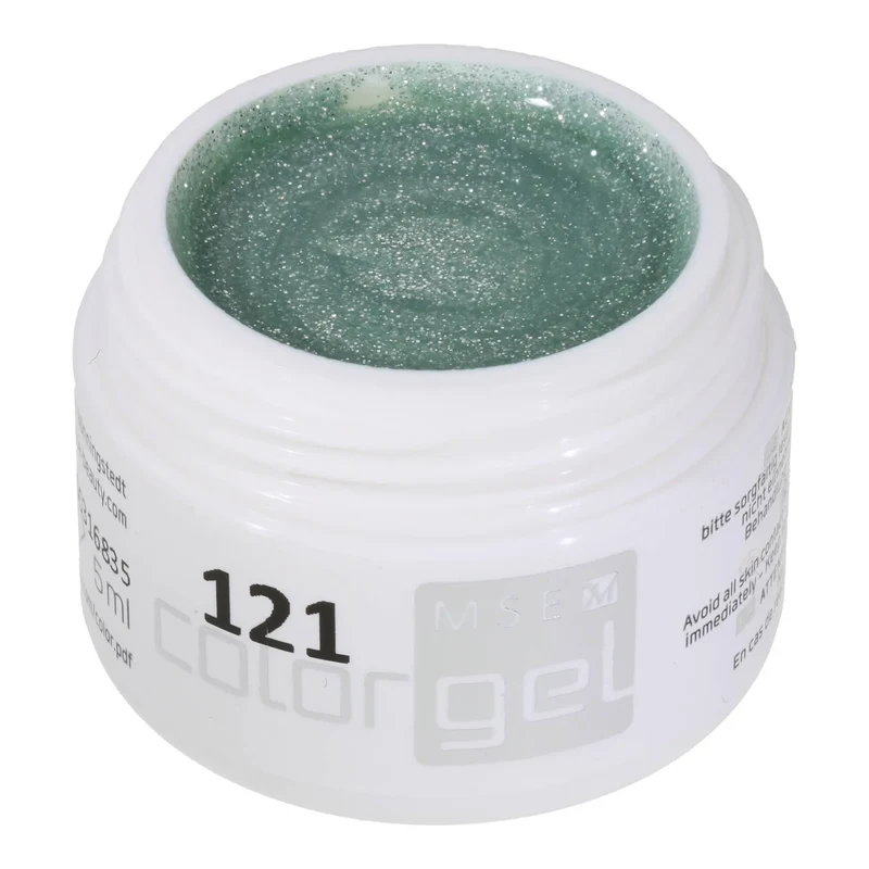 #121 Premium-GLITTER Color Gel 5ml Transparentes blasses Graugrün mit silbernem Glitter