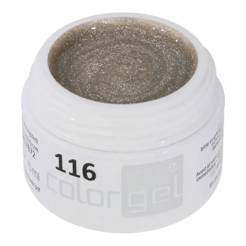 #116 Premium-GLITTER Color Gel 5ml Blasses, leicht transparentes Beige mit feinem silbernen Glitter