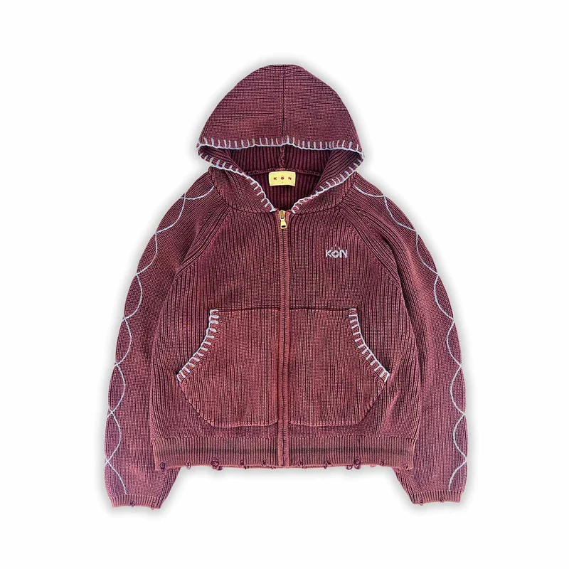 'Faded Vino' Stereo Dose Knit Zip-Hoodie