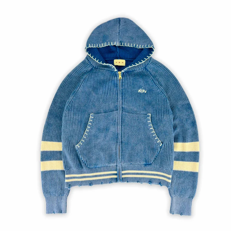 'Stereo Dose' Washed Knit Zip-Hoodie